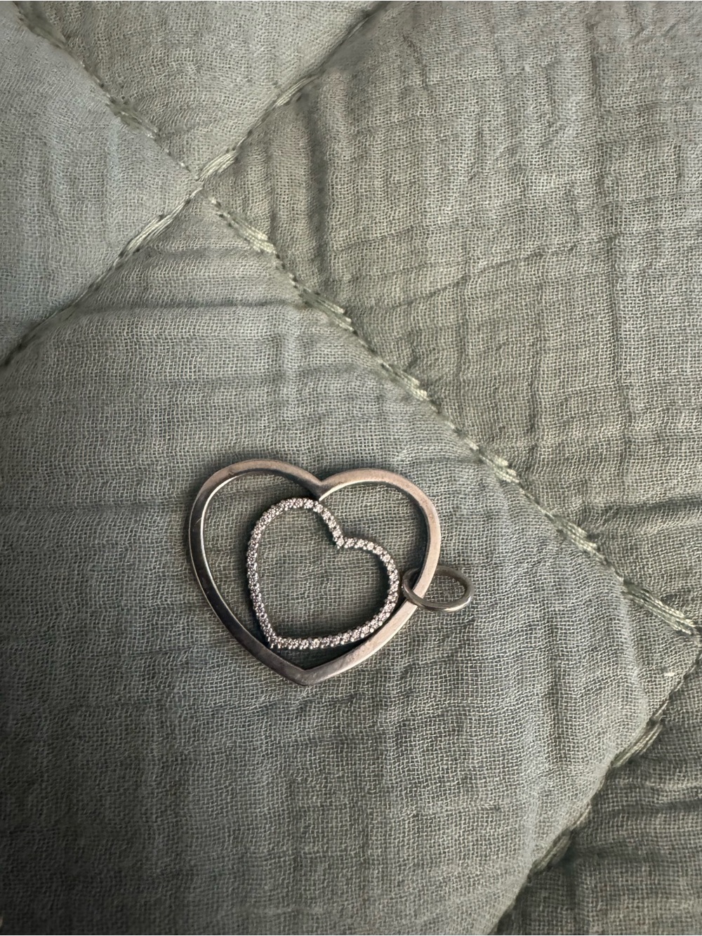 Pandora Silver Double Heart Pendant with Clear Crystals